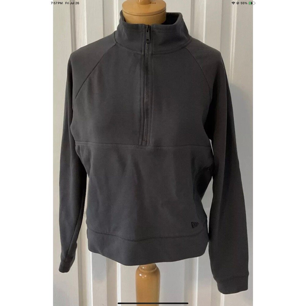 New Era Women’s 1/2 Zip Mock Neck Long Sleeve Mild Cropped Sweatshirt Gray Sz M